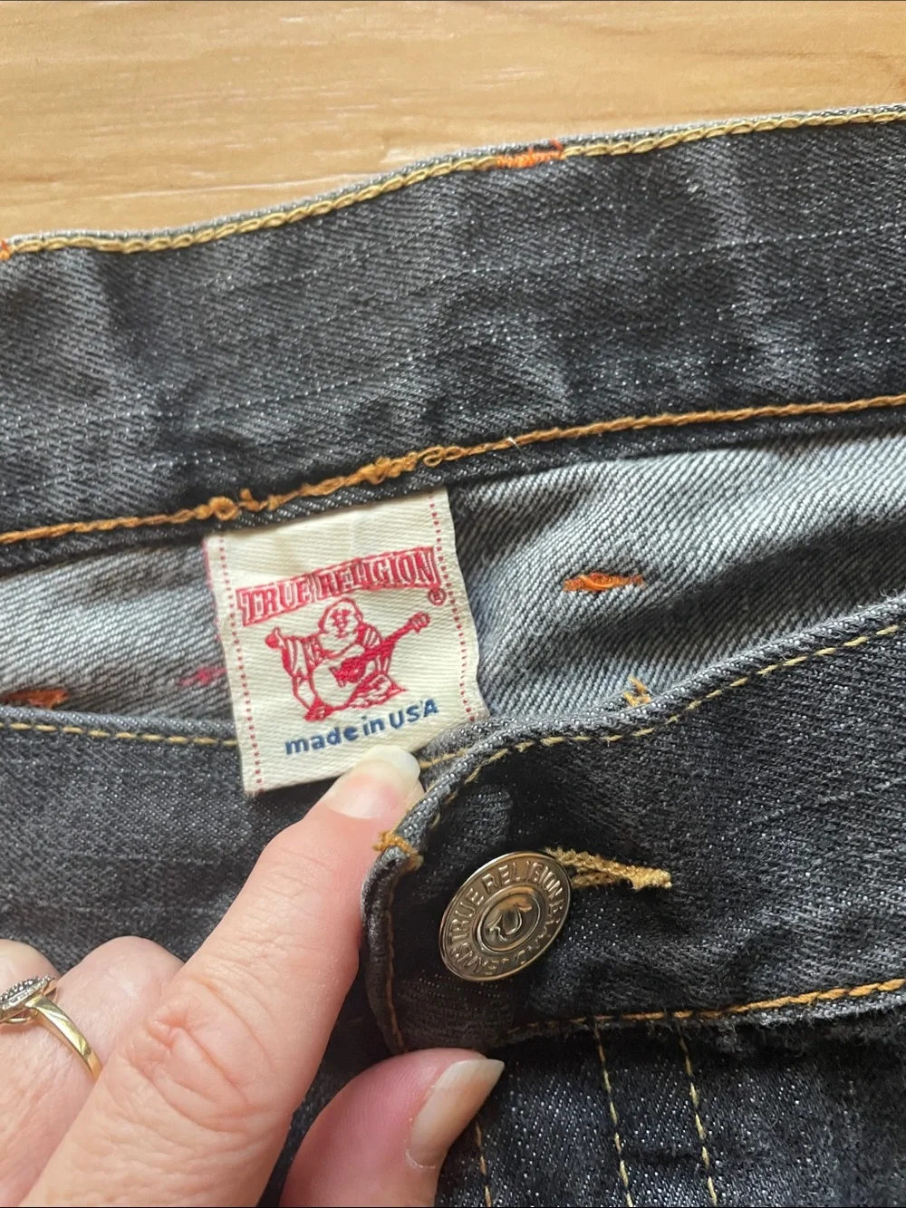 True Religion Men's Dark Gray Straight Jeans Button Fly Logan